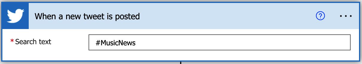 Example of a hashtag search in the "when a new tweet is posted" in Power Automate