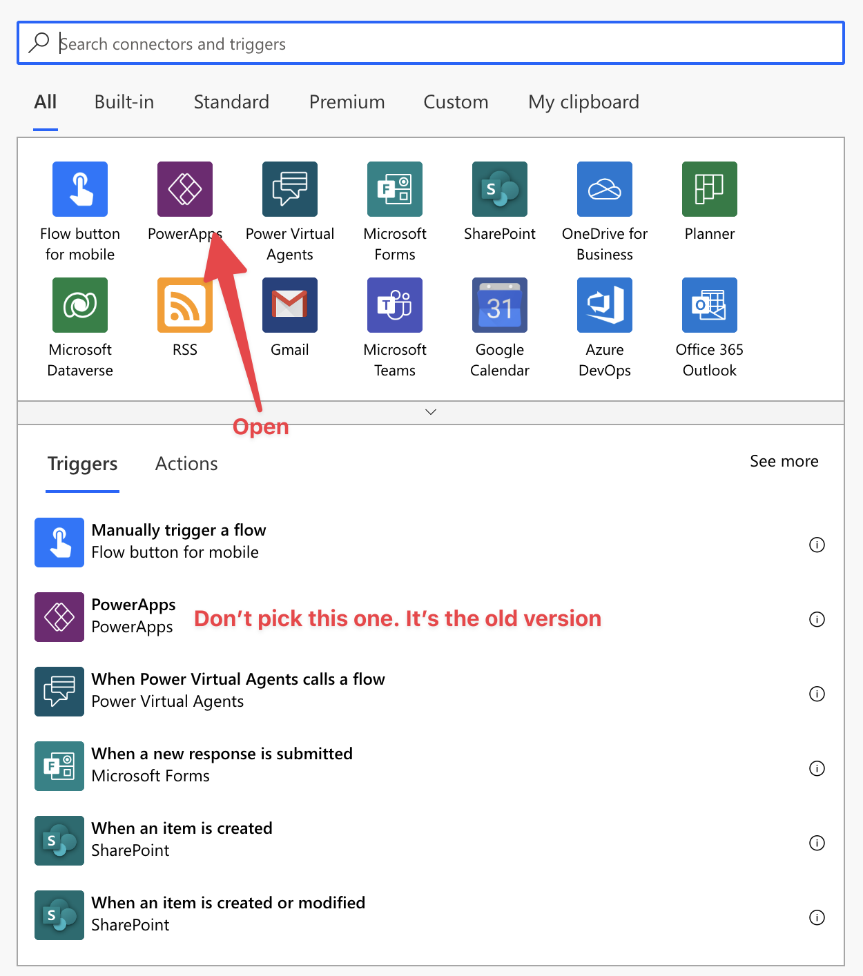 How to find the "PowerApps (V2)" trigger