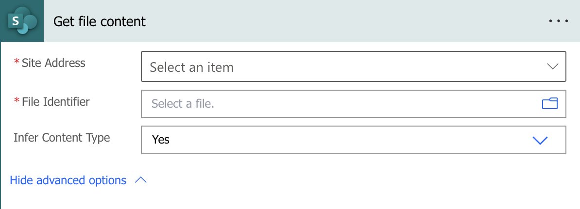 Get File Content action advanced options