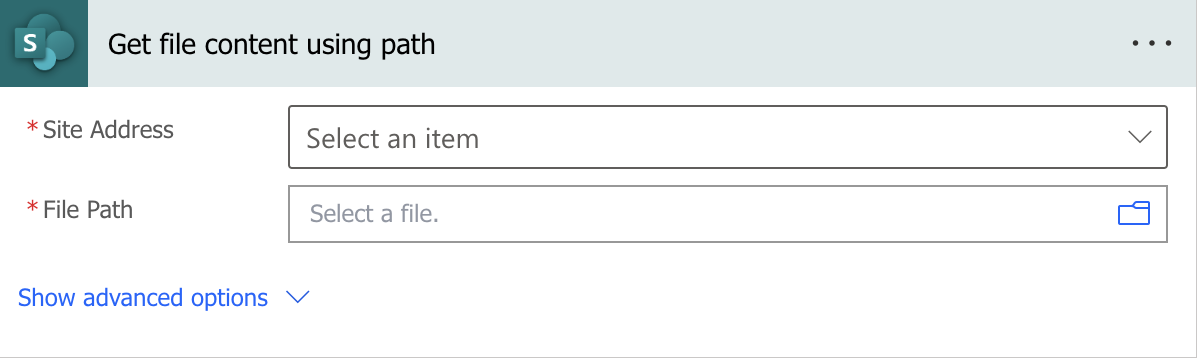 Here's what the "Get file content using path" action looks like