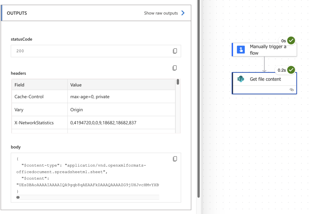 SharePoint Get file content action showing base64 representation
